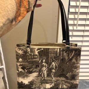 Toile Print Structured Shoulder Bag – Vintage-Inspired Scenic Handbag